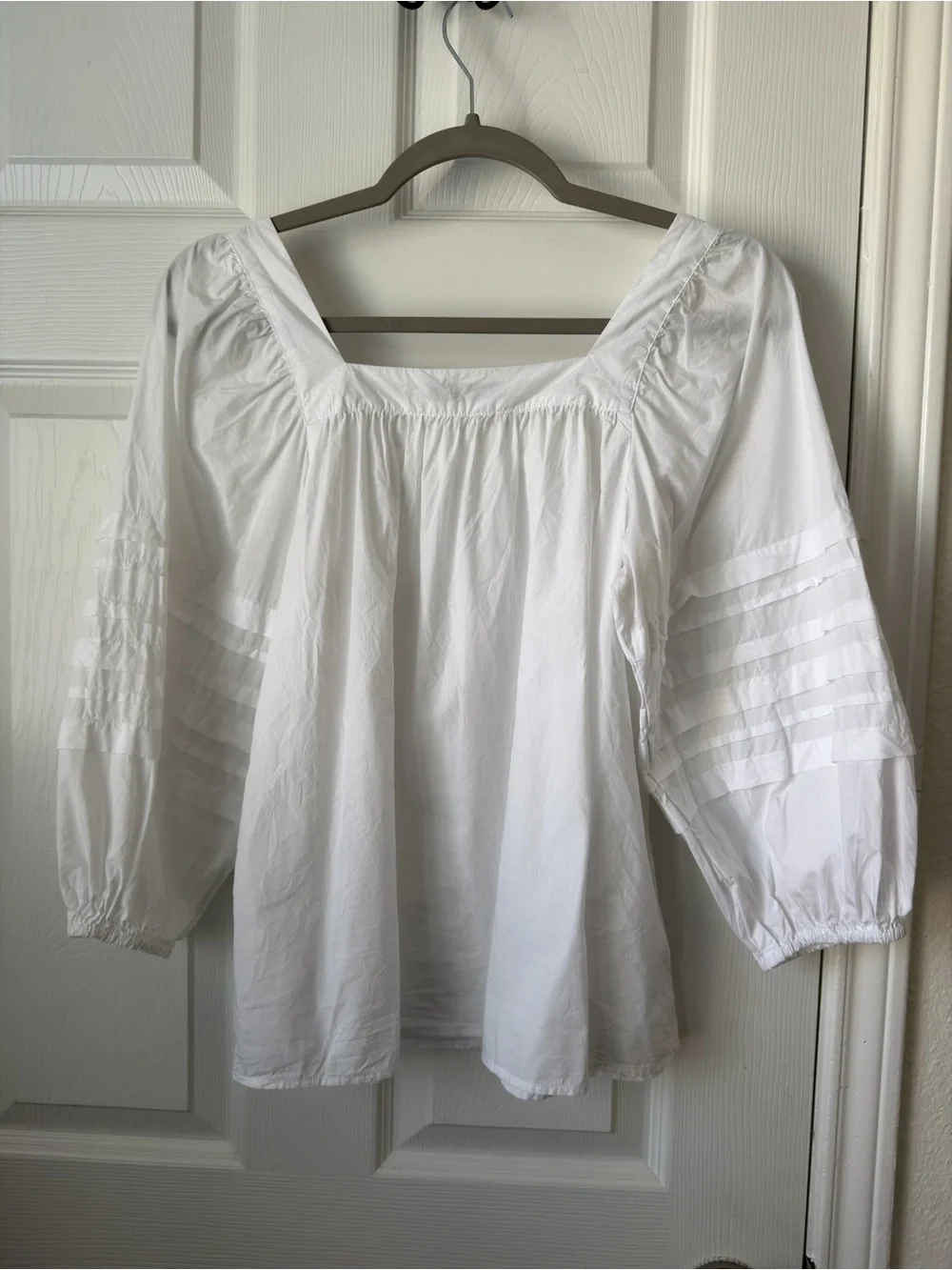 Madewell Clementine White Square Neck Puff Sleeve Poplin Top XS